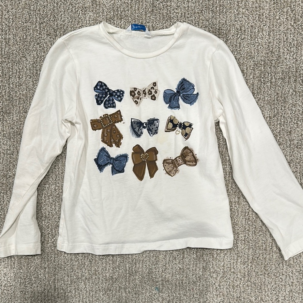 Kids White Bow Print Long Sleeve Shirt